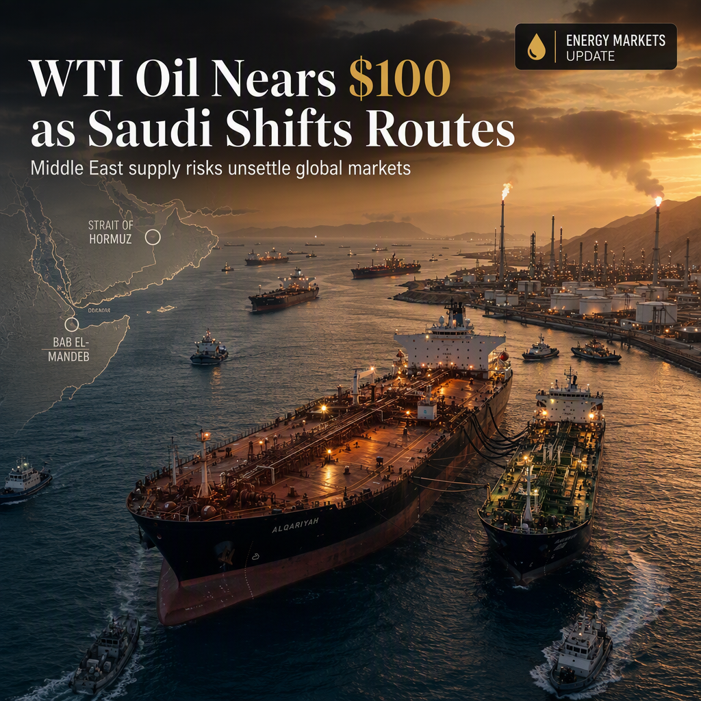 WTI Oil Drops Near $100 as Saudi Arabia Reroutes Exports Amid Middle East Supply Risks