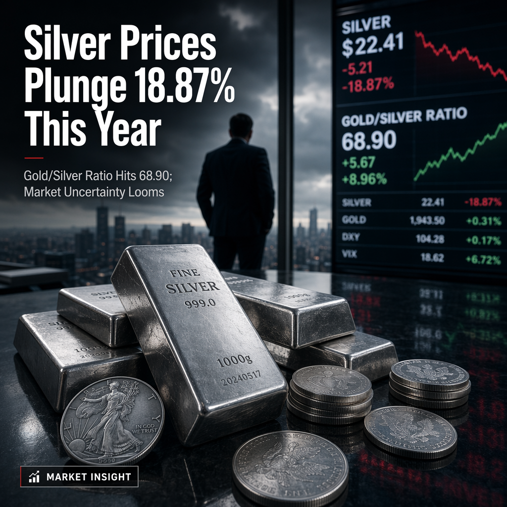 Silver Prices Drop 1.40% to $57.67, Marking 18.87% Year-to-Date Decline