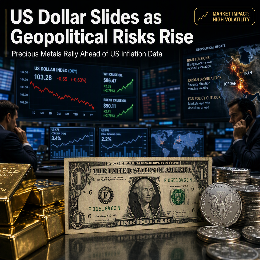US Dollar Weakens Amid Fed Rate Hike Bets and Geopolitical Tensions; Precious Metals Rally Ahead of US Inflation Data