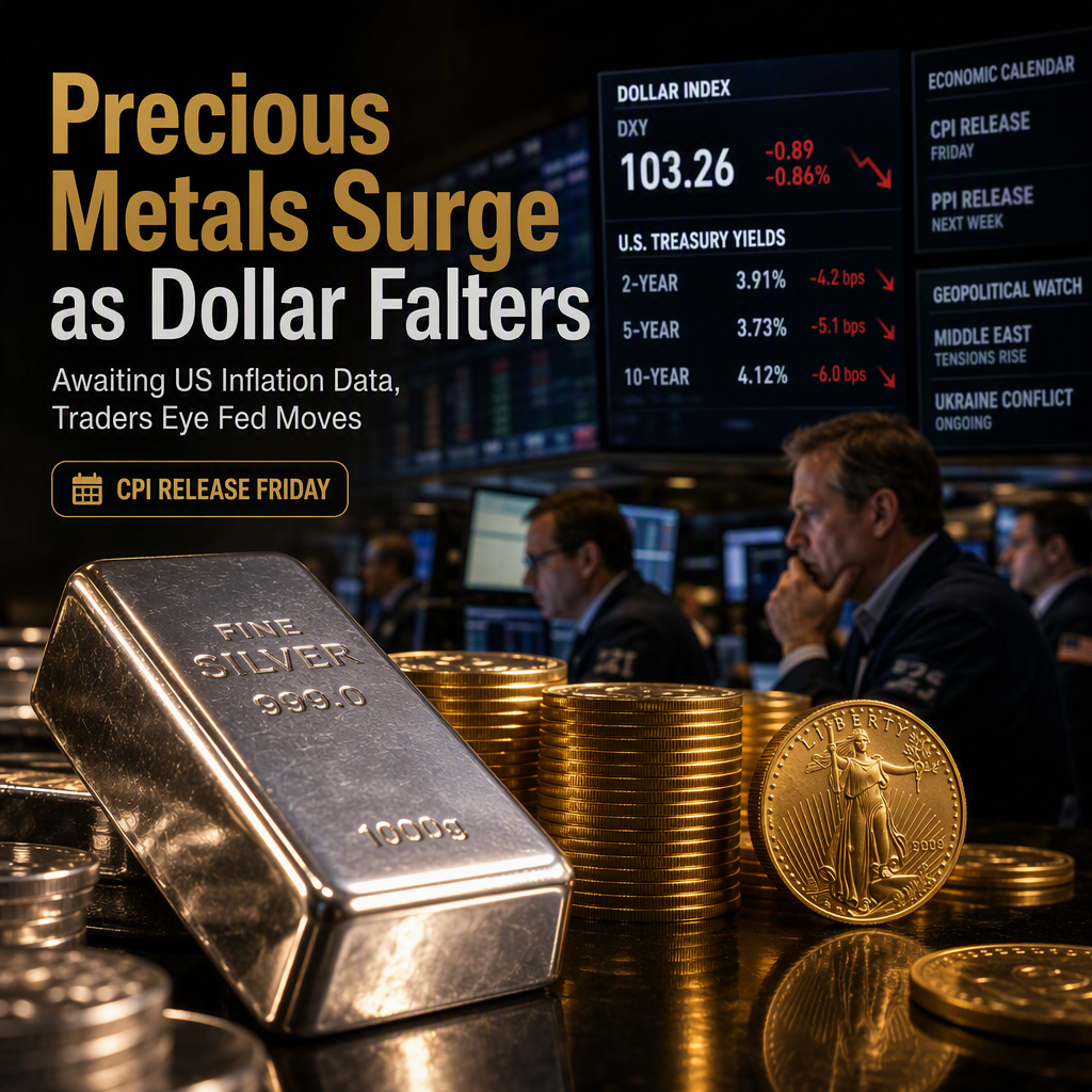 Silver and Gold Prices Rise as US Dollar Weakens Ahead of Key Inflation Data