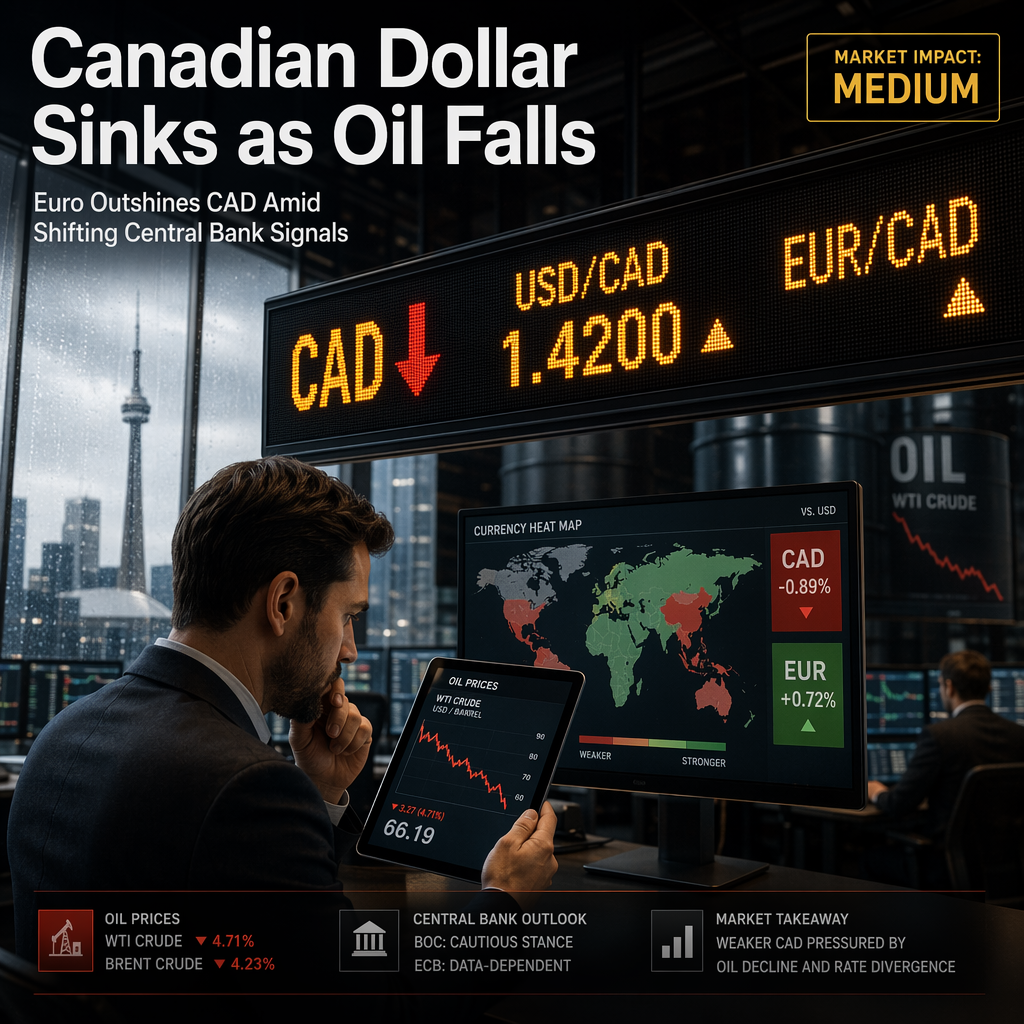 Canadian Dollar Weakens Amid Falling Oil Prices and Stronger Euro Performance