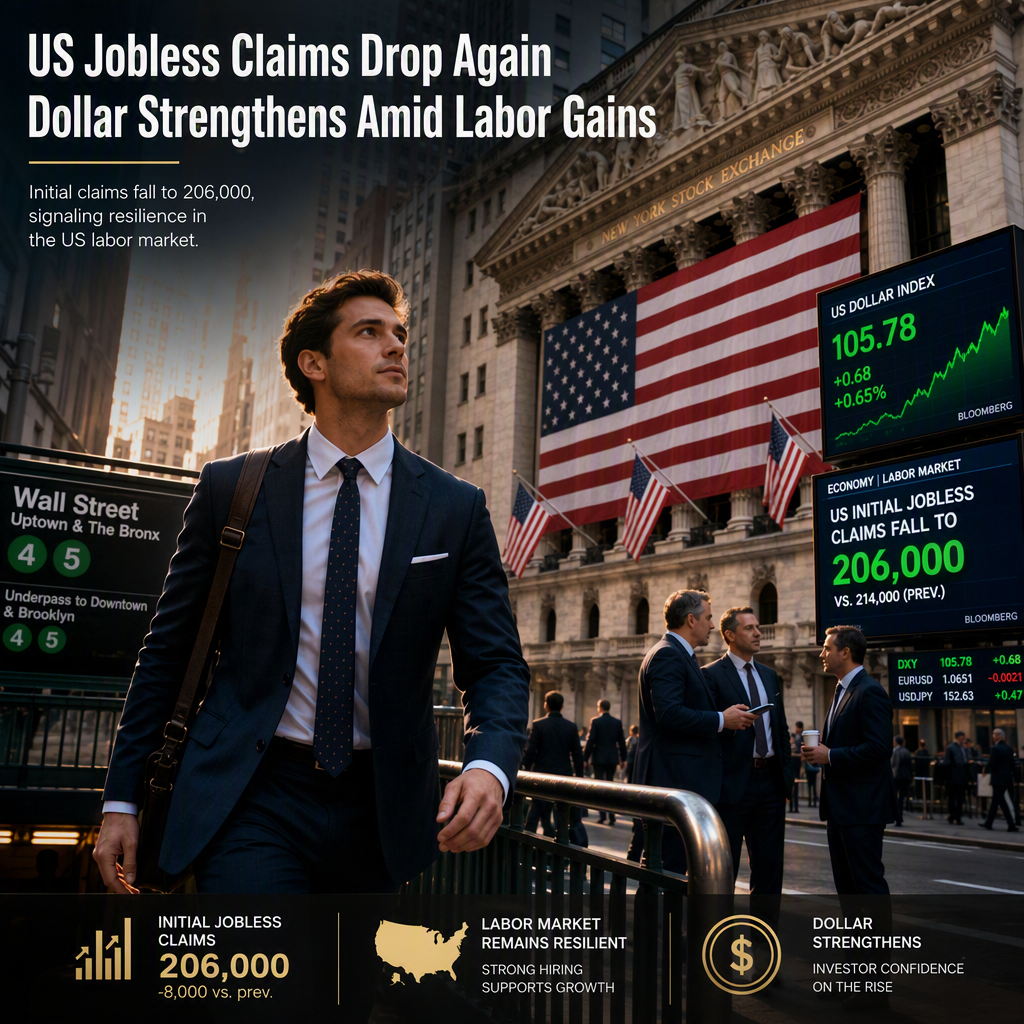 US Initial Jobless Claims Fall to 206,000, Supporting Dollar Gains