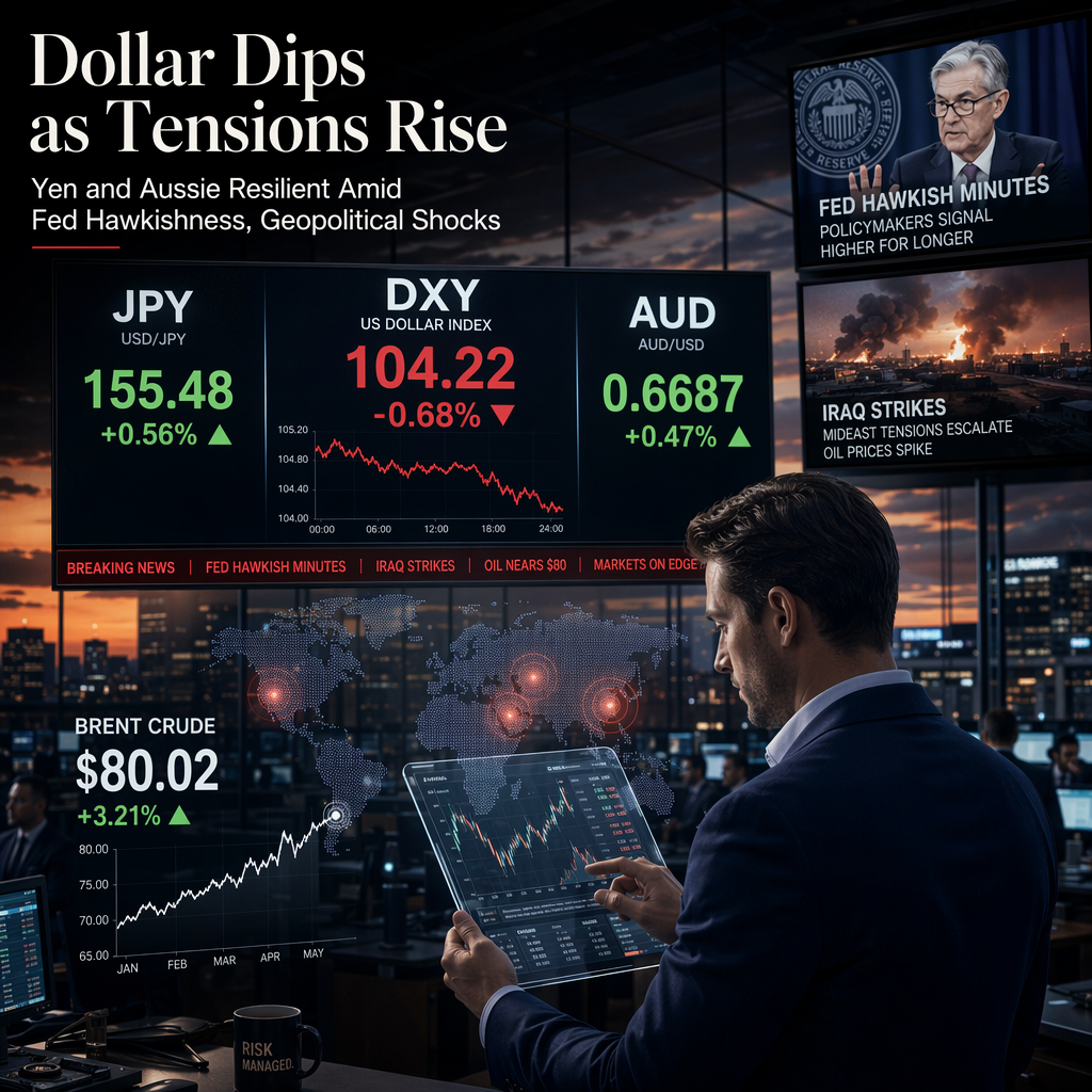 US Dollar Index Dips Amid Geopolitical Tensions and Hawkish Fed Minutes; Yen and Aussie Show Resilience