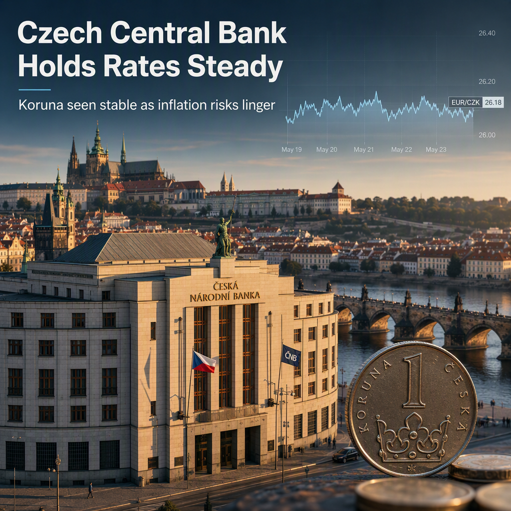Czech National Bank Holds Rates Steady; Koruna Expected to Trade Sideways Amid Inflation Risks
