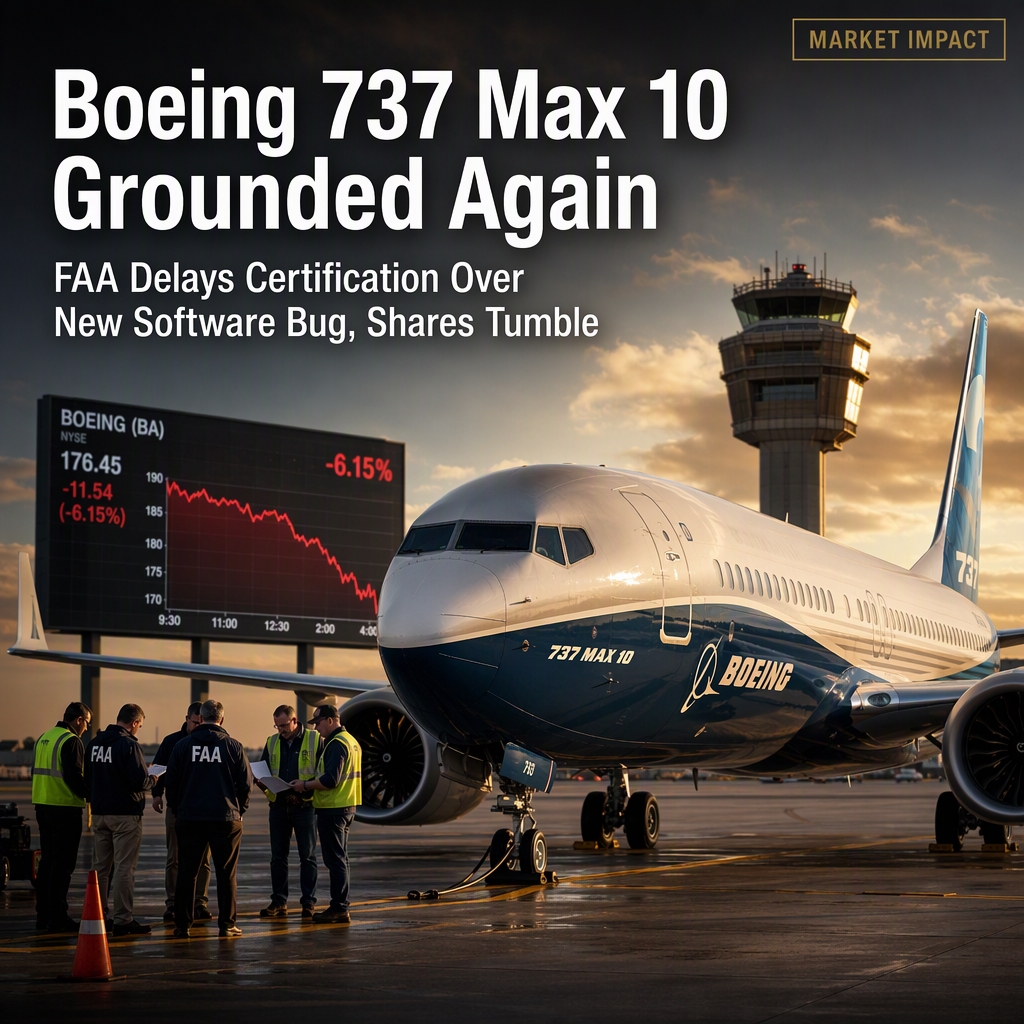 FAA Delays Boeing 737 Max 10 Certification Over New Software Bug, Shares Drop Over 6%