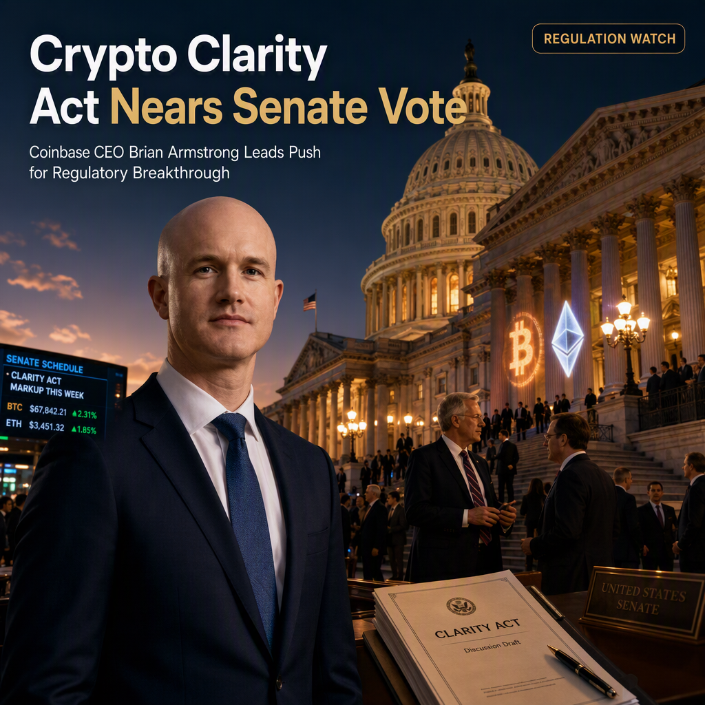 Coinbase CEO Optimistic on U.S. Crypto Regulation as Clarity Act Nears Senate Vote
