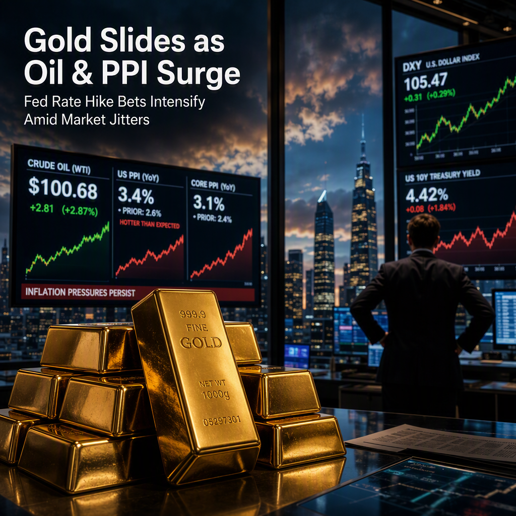 Gold Retreats as US PPI Surges and Oil Tops $100, Fueling Fed Rate Hike Bets