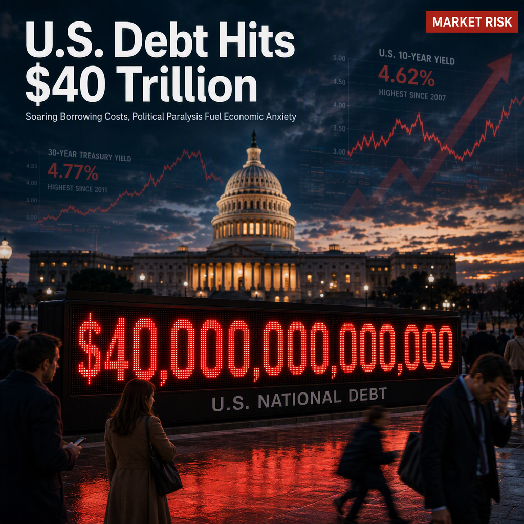 U.S. National Debt Surpasses $40 Trillion Amid Rising Borrowing Costs and Political Inaction
