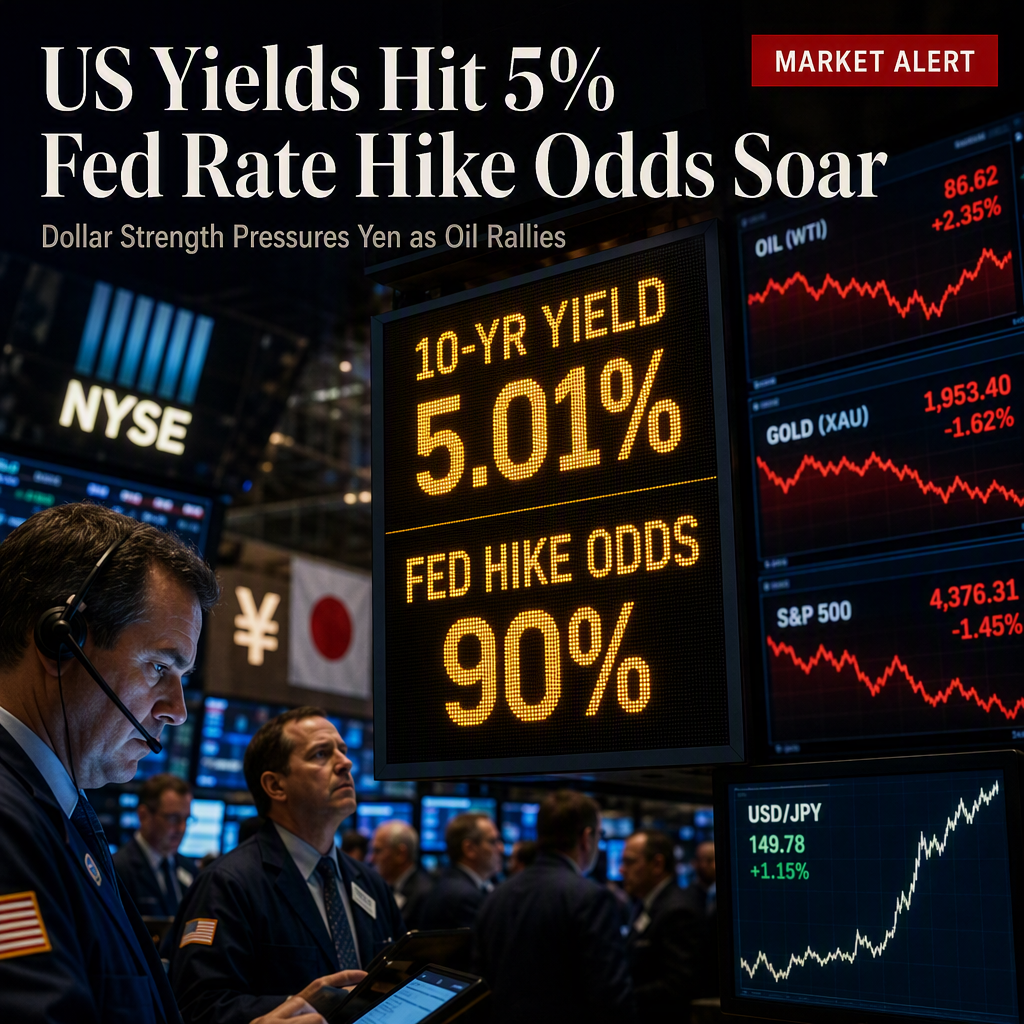 US Treasury Yields Surge Past 5% as Fed Rate Hike Odds Hit 90%, Pressuring Yen and Global Markets